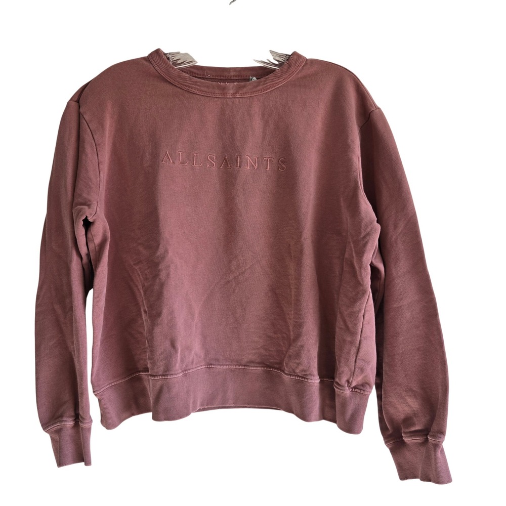 AllSaints Small Pippa Embroidered Sweatshirt Womens Pink Good Distressed Logo